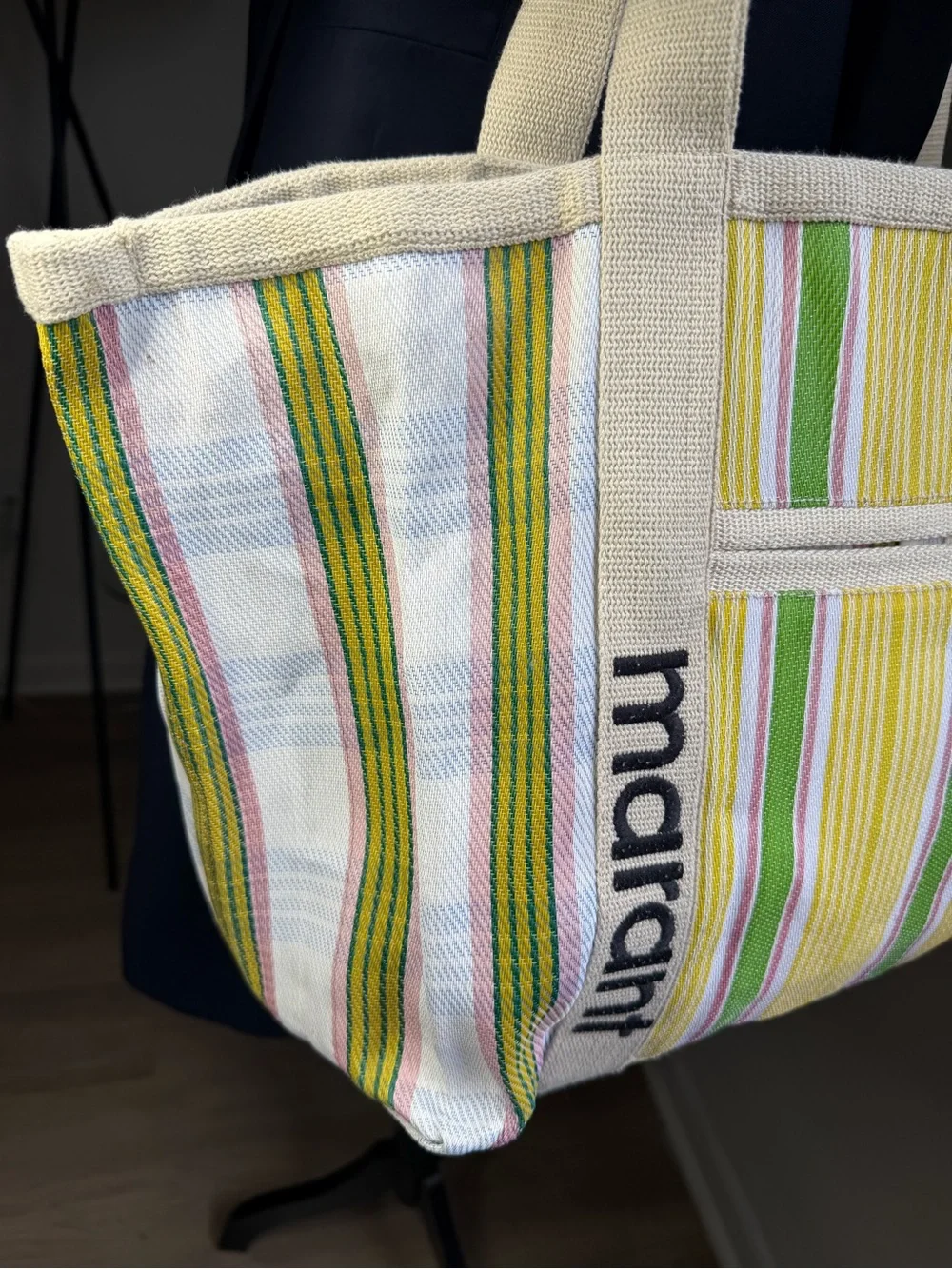 Isabel Marant Darwen Striped Large Tote Bag Multicolor Embroidered Logo
